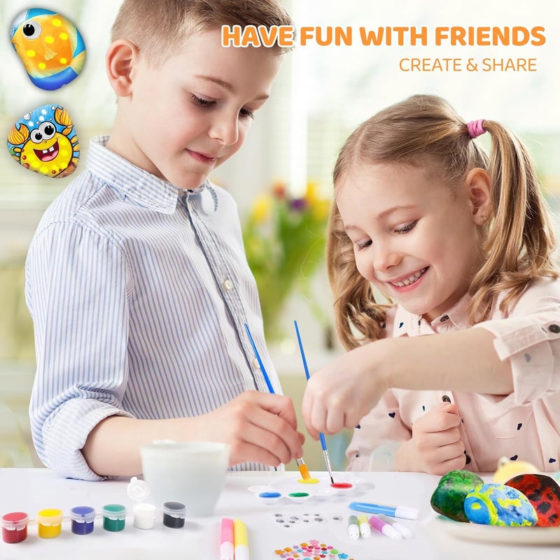 MindPal Kids Rock Painting Kit, 14 Pebbles for Painting - Glow in The Dark Rock Kit - Arts and Crafts for Kids Ages 6-12, Birthday Christmas Gift for Boys and Girls - Image 5